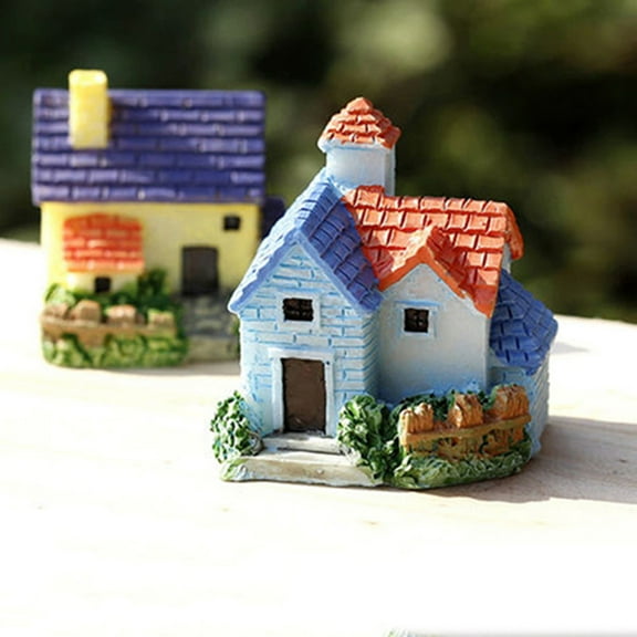 Fairnull Mini Fairy Garden Miniature Resin Thatched House Micro Dollhouse Ornament Decor