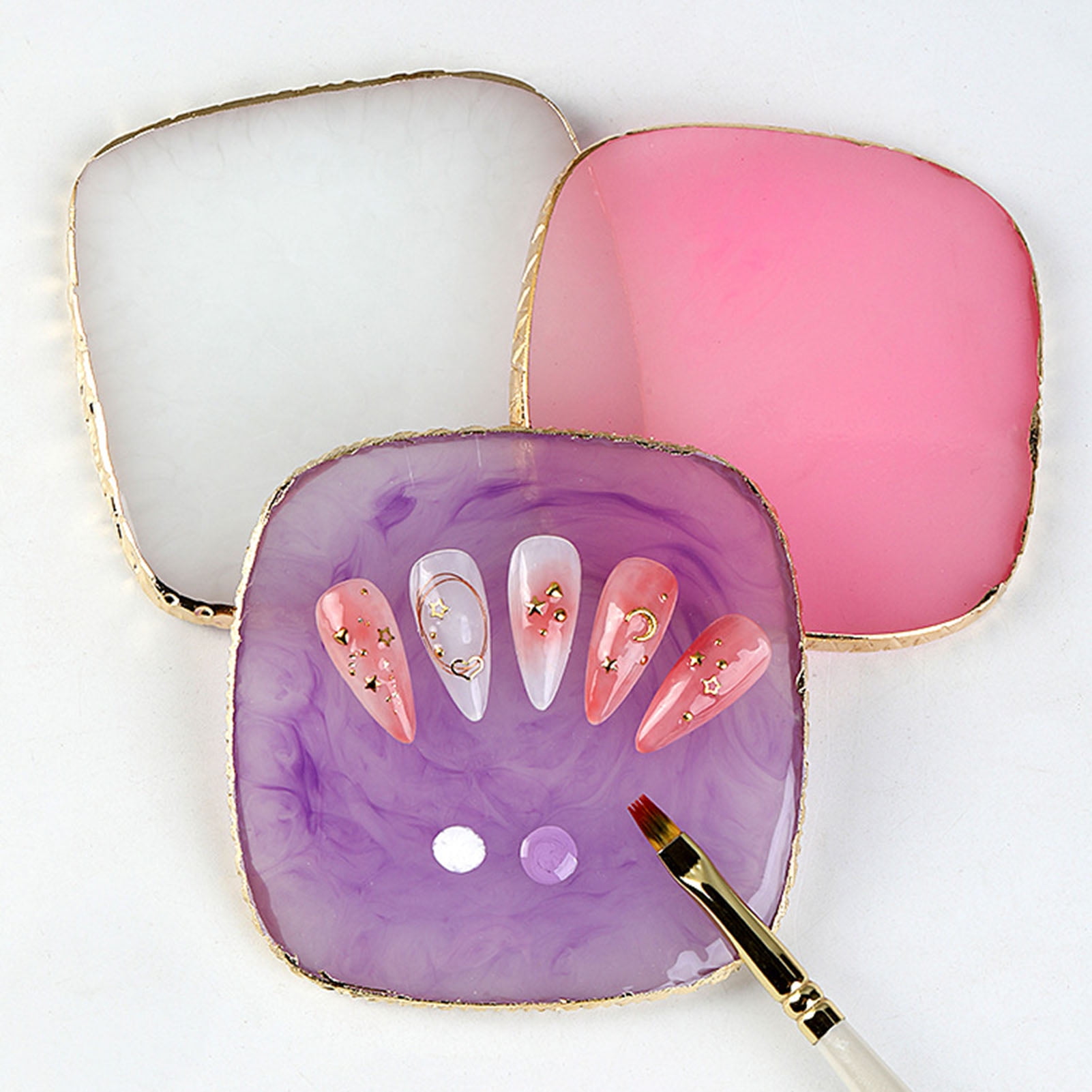 Harz-Nagellack-Palette Mit Goldrand – Wiederverwendbare Mischpalette Für Nageldesign, Acrylfarben & Make-up, Blau
