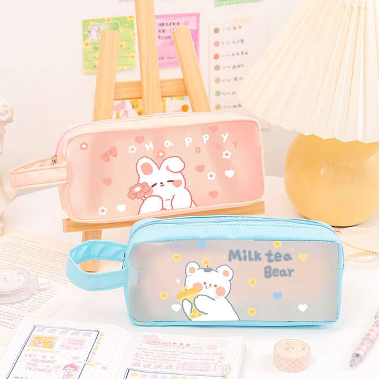 1pc Daisy Print Clear Pencil Case, Cute Waterproof Pencil Bag For Household