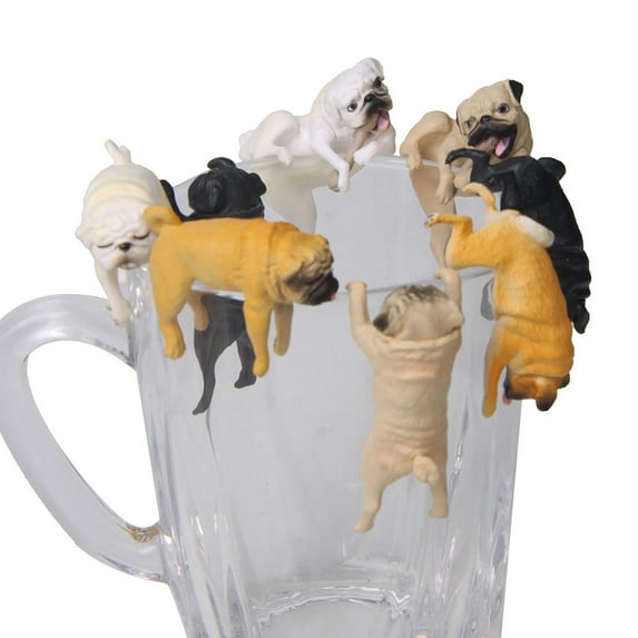 Fairnull Realistic Mini Pug Dog Figurine Hanging on Cup Rim DIY Fairy Garden Accessory