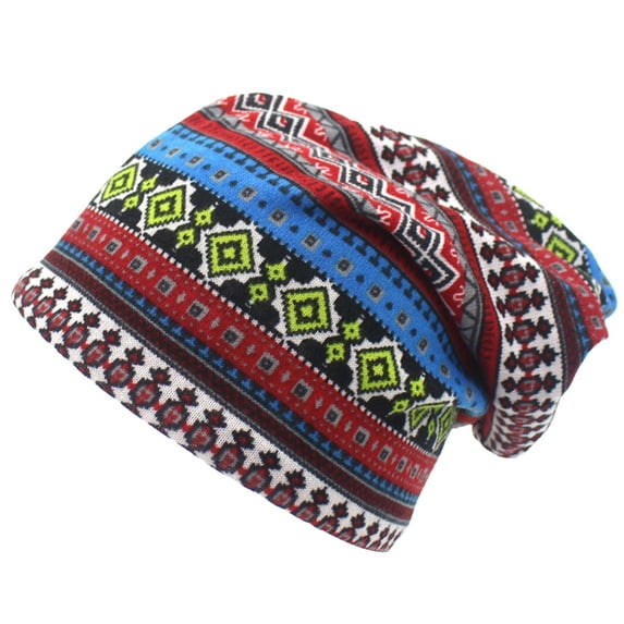 Fairnull Skullies Beanie Unisex Knitting Printing Vintage Baggy Warm Neck Protection Stretch Men Women Winter Cap for Outdoor