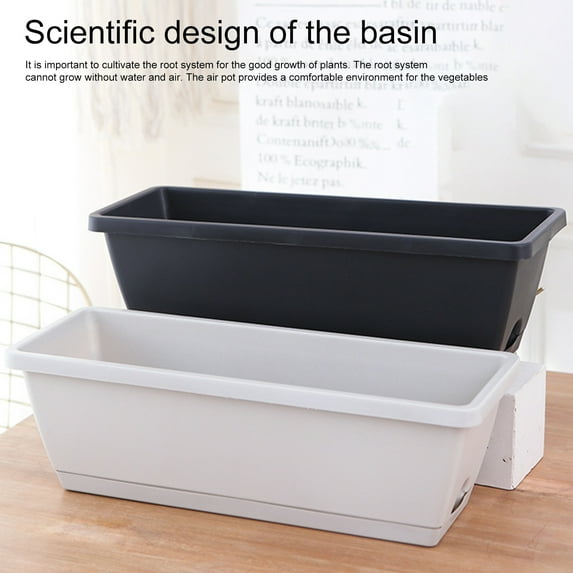 Fairnull Vegetable Planter Large Capacity Shatterproof Impact Resistance Smooth Edge Drain Hole Design Rectangular Flower Pot Windowsill Planter Box Garden Supplies