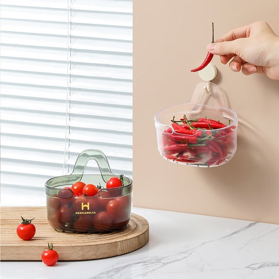 Fairnull Wall-Hanging Storage Basket Drainable Quick-Drying Large Caliber Top Opening High Capacity Space-Saving Kitchen Gadget
