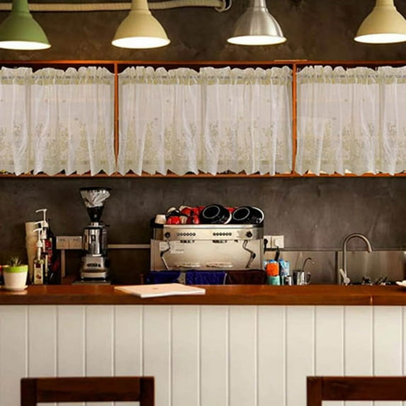 Fairnull Window Curtain Short Kitchen Valance Drape Polyester Lace Flower Pattern Balcony Curtain for Home