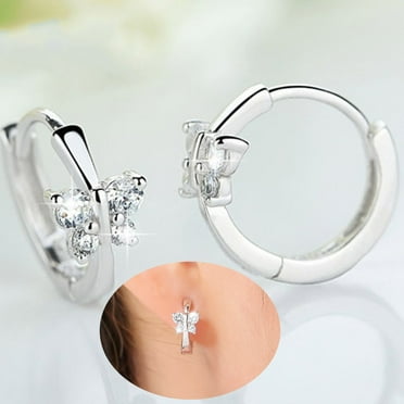 Fairnull Women Fashion Rhinestone Inlaid Butterfly Huggie Earrings Party Jewelry Gift