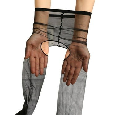 Fairnull Women Pantyhose Sheer Open Crotch Ultra Thin Solid Color Sexy Hollow Out See Through Stretchy Stockings for Home