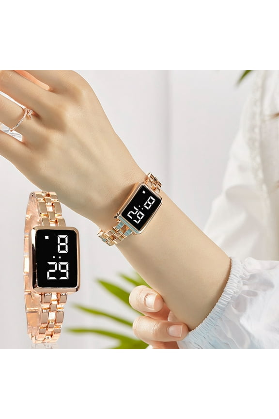 Women Watch Square Dial Digital Display Touch Operation Single Folding Buckle Precise Time Decoration Exquisite Craftsmanship LED Digital Lady Watch Jewelry Accessory
