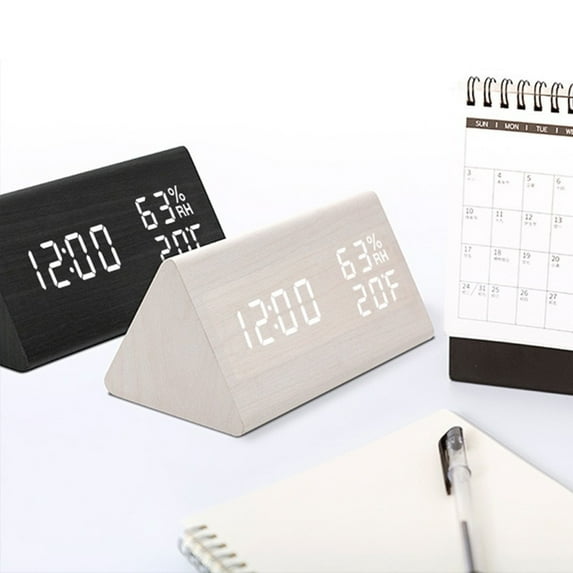 Fairnull Wooden Digital Alarm Clock for Bedroom - Electric Desk Clock with USB Port Battery Backup Adjustable Volume Dimmer Snooze 12/24H - Stylish Wood Décor