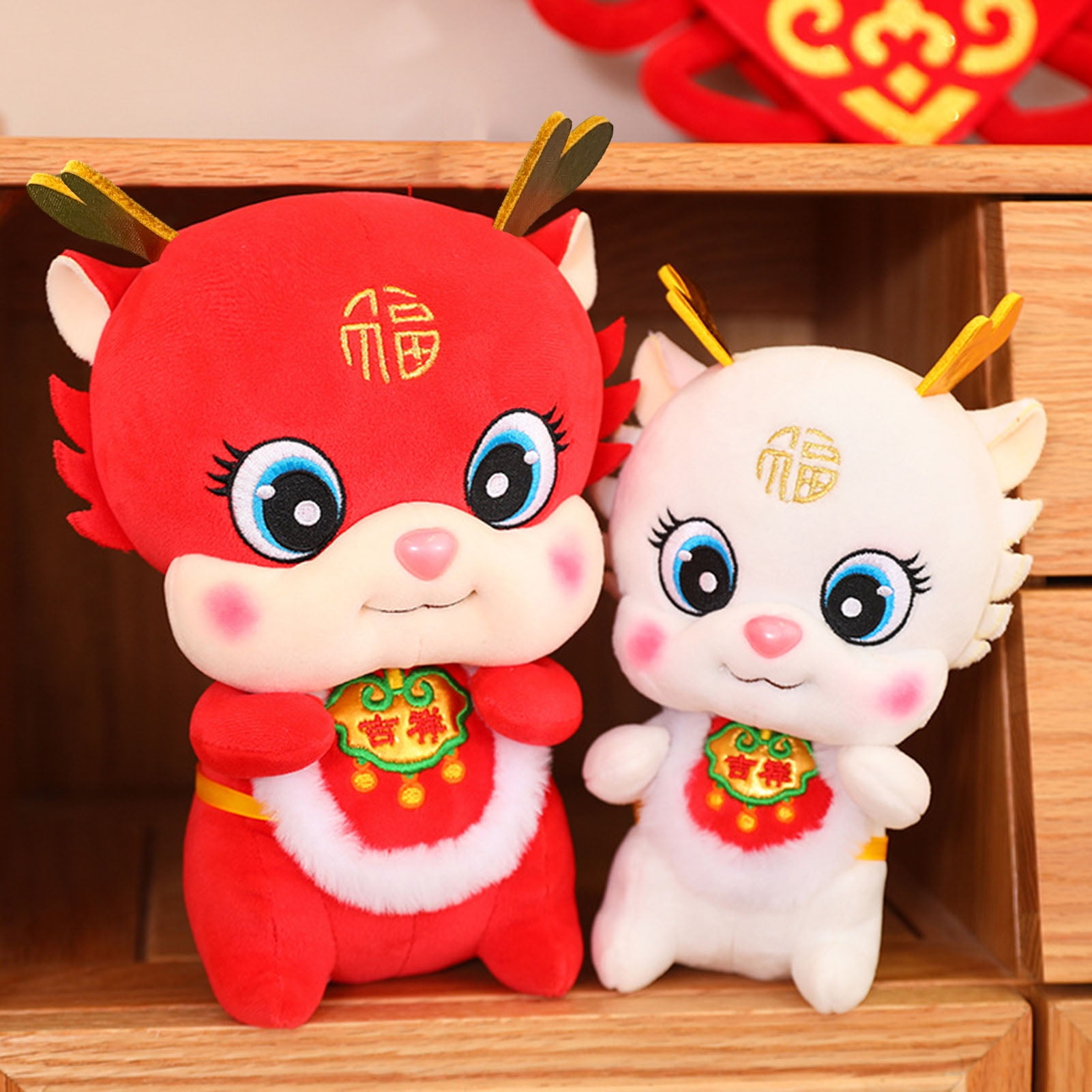 Fairnull Year of 2024 Mascot Cute Stuffed Red Dragon Plushies Doll