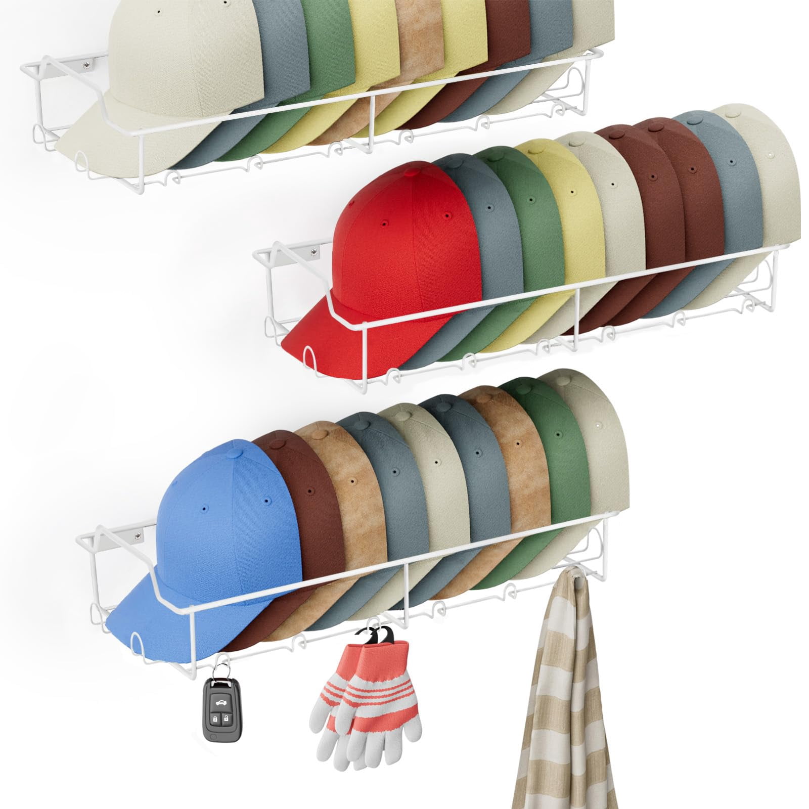 Fairpeak Hat Racks for Baseball Caps, Metal Hat Organizer Wall Fit 20 ...
