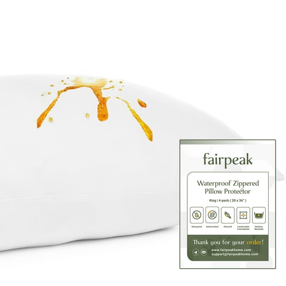 Fairpeak Waterproof Breathable Pillowcase with Zippered Cover Protection, Polyester, King Size, 4 Pack, 20x36