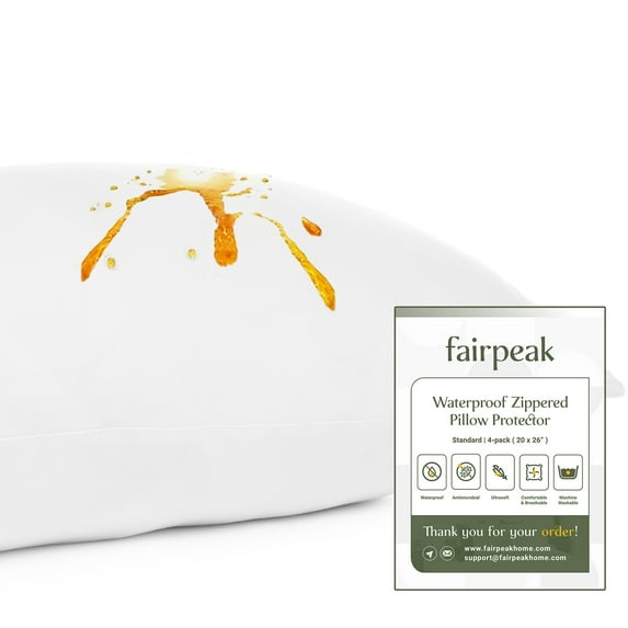 Fairpeak Waterproof Standard Pillowcase, Breathable Polyester, 4 Pack, 20x26