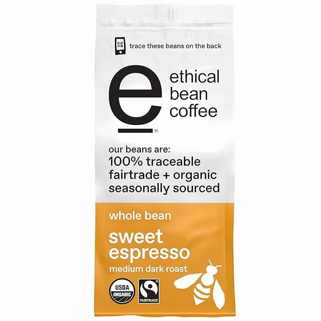 Fairtrade Organic Coffee, Whole Bean Espresso Coffee (12 Oz Bag), Sweet Espresso Medium Dark Roast, 0.75 Lb