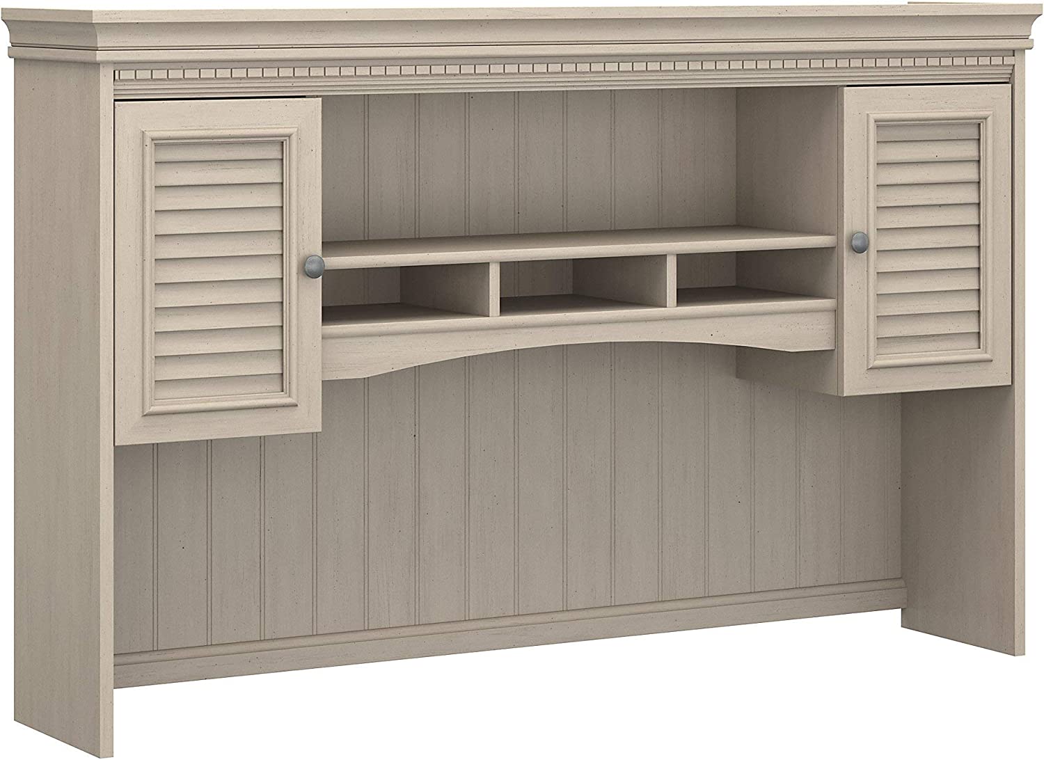 Fairview 60W Hutch For L Shaped Desk In Antique White, Attachment With Shelves And For