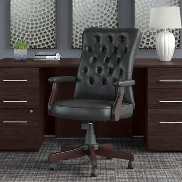 Fairview High Back Tufted Office Chair with Arms in Black Leather