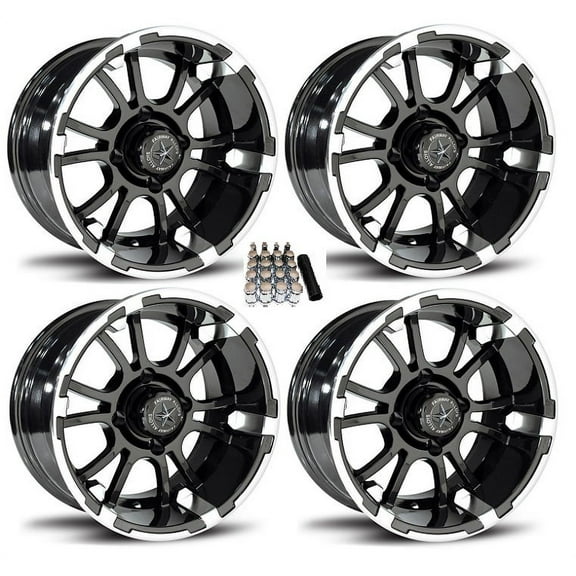 Fairway Alloys 12" Sixer Gloss Black Golf Cart Wheels/Rims Yamaha