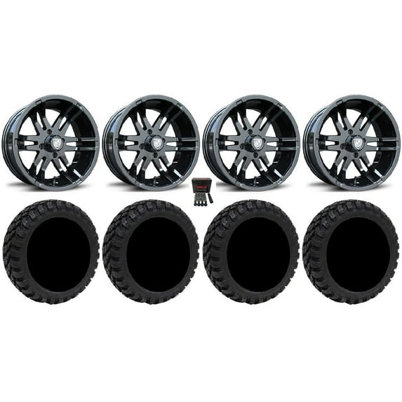 Fairway Alloys Flex 12" Golf Wheels Black 20" Nomad Tires E-Z-GO & Club Car