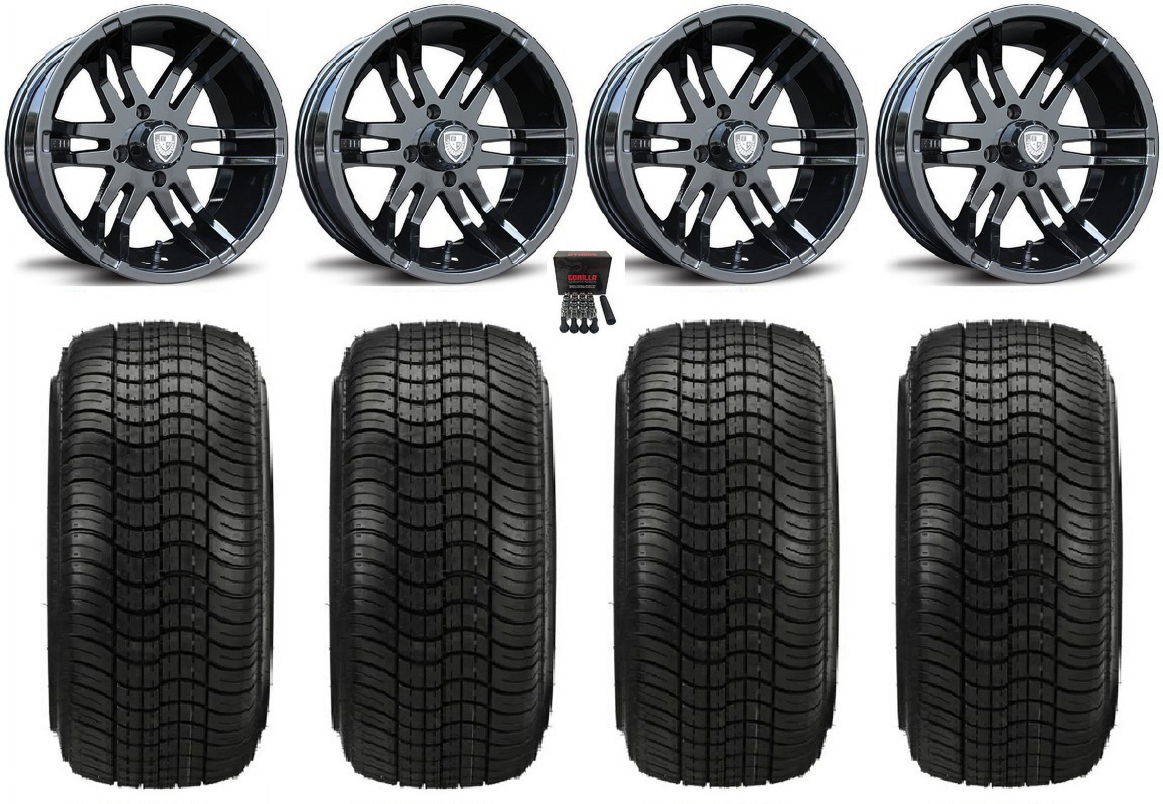 Fairway Alloys Flex 14" Golf Wheels Bk Elite 205x30-14 Tires E-Z-GO & Club Car