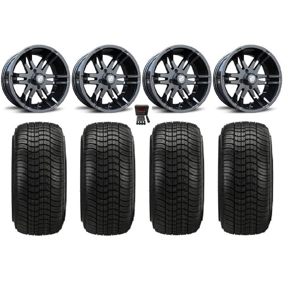 Fairway Alloys Flex 14" Golf Wheels Bk Elite 205x30-14 Tires E-Z-GO & Club Car