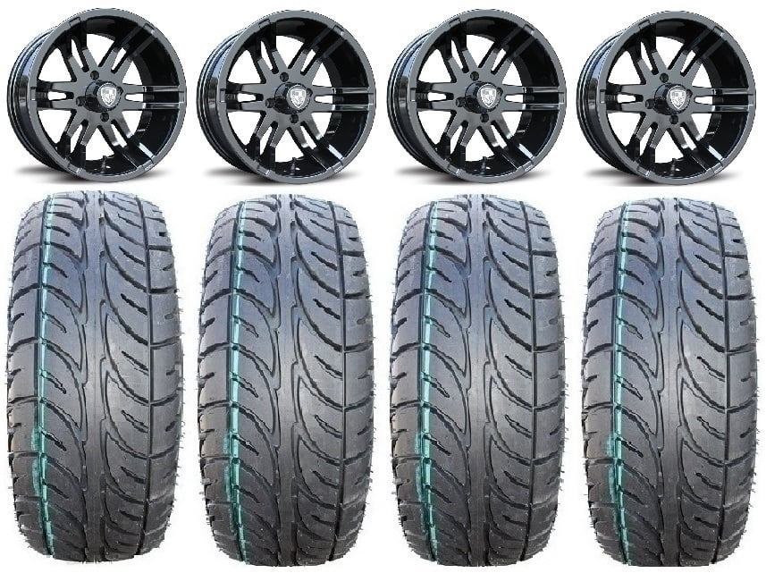 Fairway Alloys Flex Black Golf Wheels 14" Fusion 205x30-14 Tires Yamaha