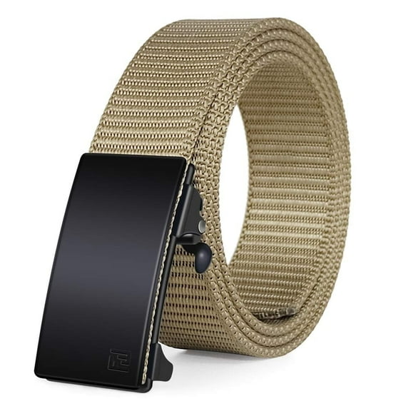 Fairwin Casual Ratchet Belts for Men, 1.25-Inch Nylon Automatic Buckle Belt, No Holes Invisible Belt,Beige