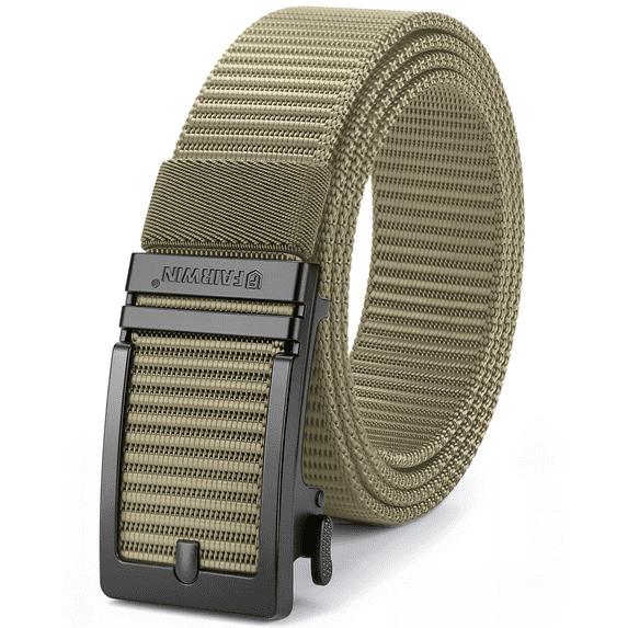 Fairwin Mens Belt Nylon Ratchet Belts Casual Golf Web Belt, Waist 37"-43", Beige