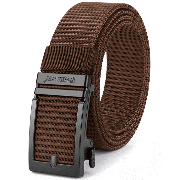 Fairwin Mens Belt Nylon Ratchet Belts Casual Golf Web Belt, Waist 46"-50", Coffee