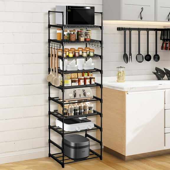 Fairy 10-Tier Kitchen Storage Shelves, Adjustable Shelves for Storage Pantry Shelves with Hooks, Storage Rack Shelving Unit Organizer for Bedroom Laundry Closet