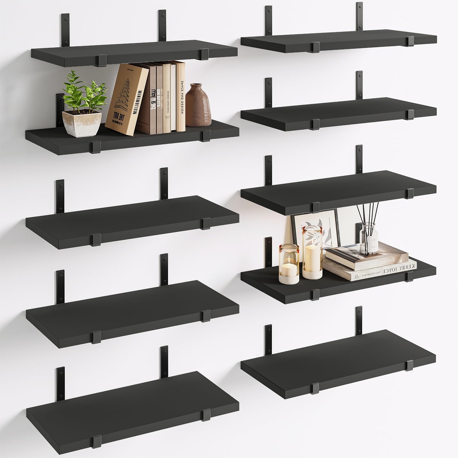 Fairy 10pcs Floating Shelves, Width 4.7 inches Wall Shelves, Home Wood Shelf Wall Mounted, Black