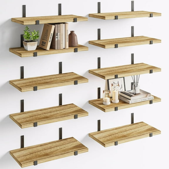 Fairy 10pcs Floating Shelves, Width 4.7 inches Wall Shelves, Home Wood Shelf Wall Mounted, Carbonized Black