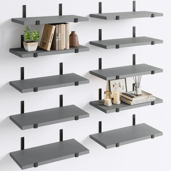 Fairy 10pcs Floating Shelves, Width 4.7 inches Wall Shelves, Home Wood Shelf Wall Mounted, Gray