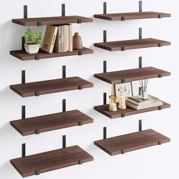 Fairy 10pcs Floating Shelves, Width 4.7 inches Wall Shelves, Home Wood Shelf Wall Mounted, Walnut Brown