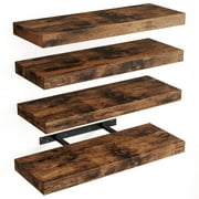 Fairy 15.8in Floating Shelves, Rustic Wood Finish Wall Shelves Set of 4, Shelves for Wall Decor, with Invisible Brackets, 15.8x5.5x1.2inches, Rustic Brown