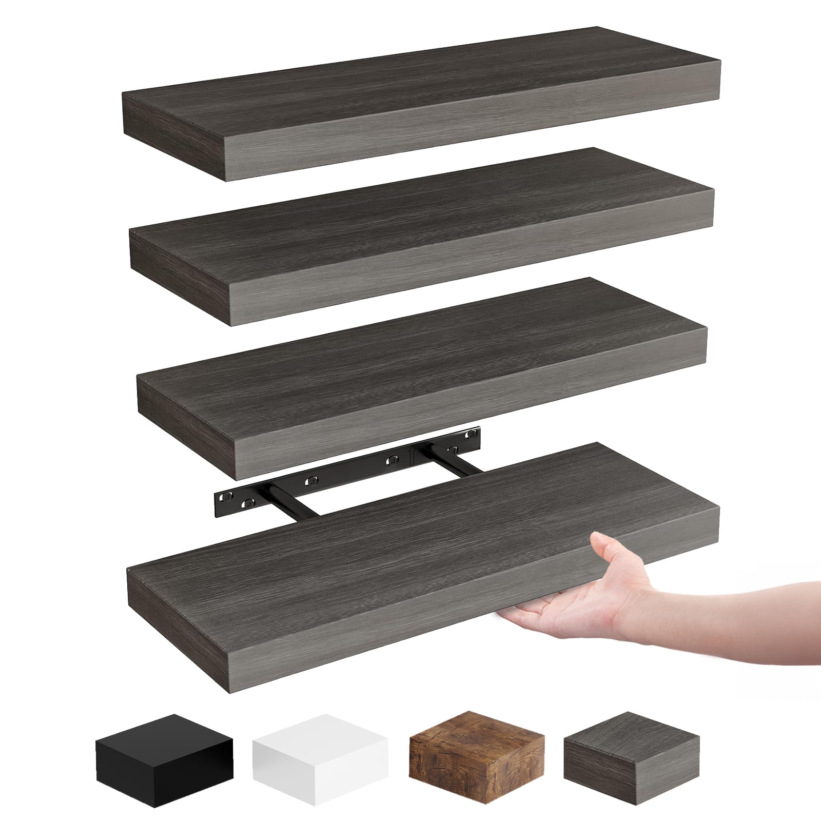 Fairy 15.8in Floating Shelves, Wall Shelves Set of 4, Shelves for Wall Decor, with Invisible Brackets, 15.8x1.2x5.5, Gray