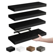 Fairy 15.8in Floating Shelves, Wall Shelves Set of 4, Shelves for Wall Decor, with Invisible Brackets, 15.8x1.2x5.5inches, Black
