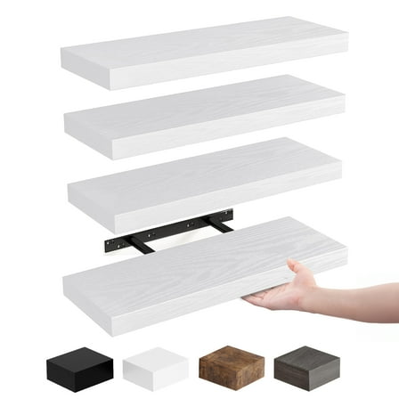 Fairy 15.8in Floating Shelves, Wall Shelves Set of 4, Shelves for Wall Decor, with Invisible Brackets, 15.8x1.2x5.5inches, White