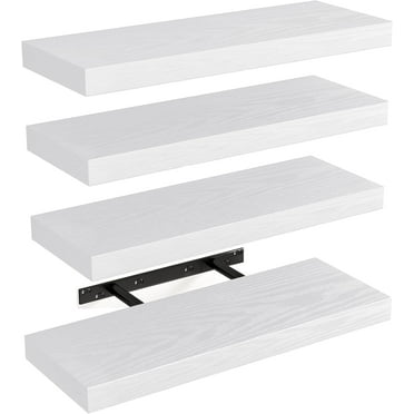 Fairy 15.8in Floating Shelves, Rustic Wood Finish Wall Shelves Set of 4, Shelves for Wall Decor, with Invisible Brackets, 15.8x1.2x5.5inches, White