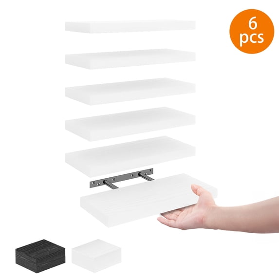 Fairy 15.8in Floating Shelves, Set of 6 Wood Shelves, Farmhouse Shelf Wall Decor, White
