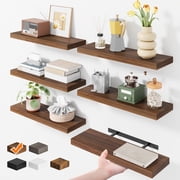 Fairy 15.8in Floating Shelves for Wall, Set of 6 Shelves for Bathroom, Bedroom, Kitchen Decro, Walnut