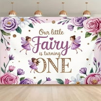 Fairy 1st Birthday Backdrop for Girls Our Little Fairy is Turning One Photography Background Purple Floral Gold Glitter First Birthday Baby Shower Party Decorations Banner Supplies Photo Booth Props
