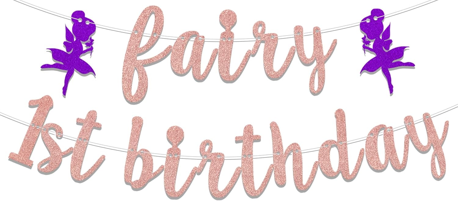 Fairy 1st Birthday Banner,Our Little Fairy is Turning One Party Decor,Miss Onederful,Sweet Baby Girl 1st Birthday Baby Shower Party Decoration Supplies Rose Gold
