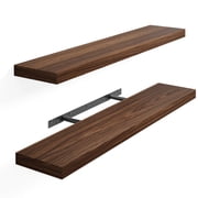 Fairy 2pcs Floating Shelves for Wall, 31.5in Walnut Wall Mounted Shelves, Rustic Wood Display Shelves for Bathroom, Kitchen, Living Room, Bedroom Decor