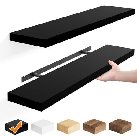 Fairy 2pcs Floating Shelves for Wall, 22.5in Bathroom Kitchen Shelves for Farmhouse Decor, Black