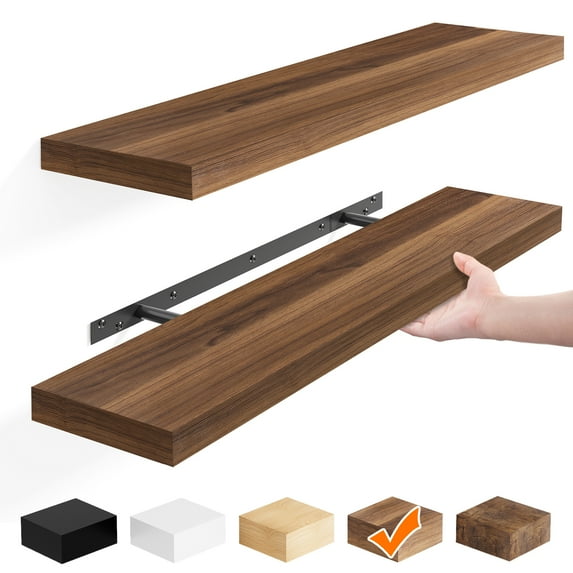 Fairy 2pcs Floating Shelves for Wall, 22.5in Bathroom Kitchen Shelves for Farmhouse Decor, Walnut