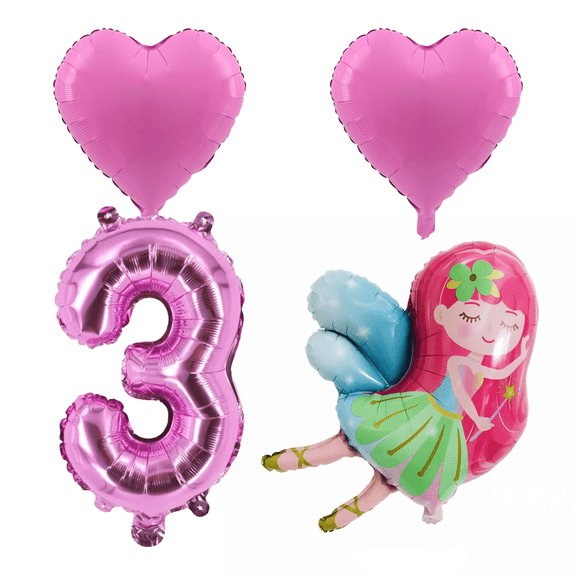 Fairy 3rd Birthday Party Balloons Pink Number 3 Foil Set