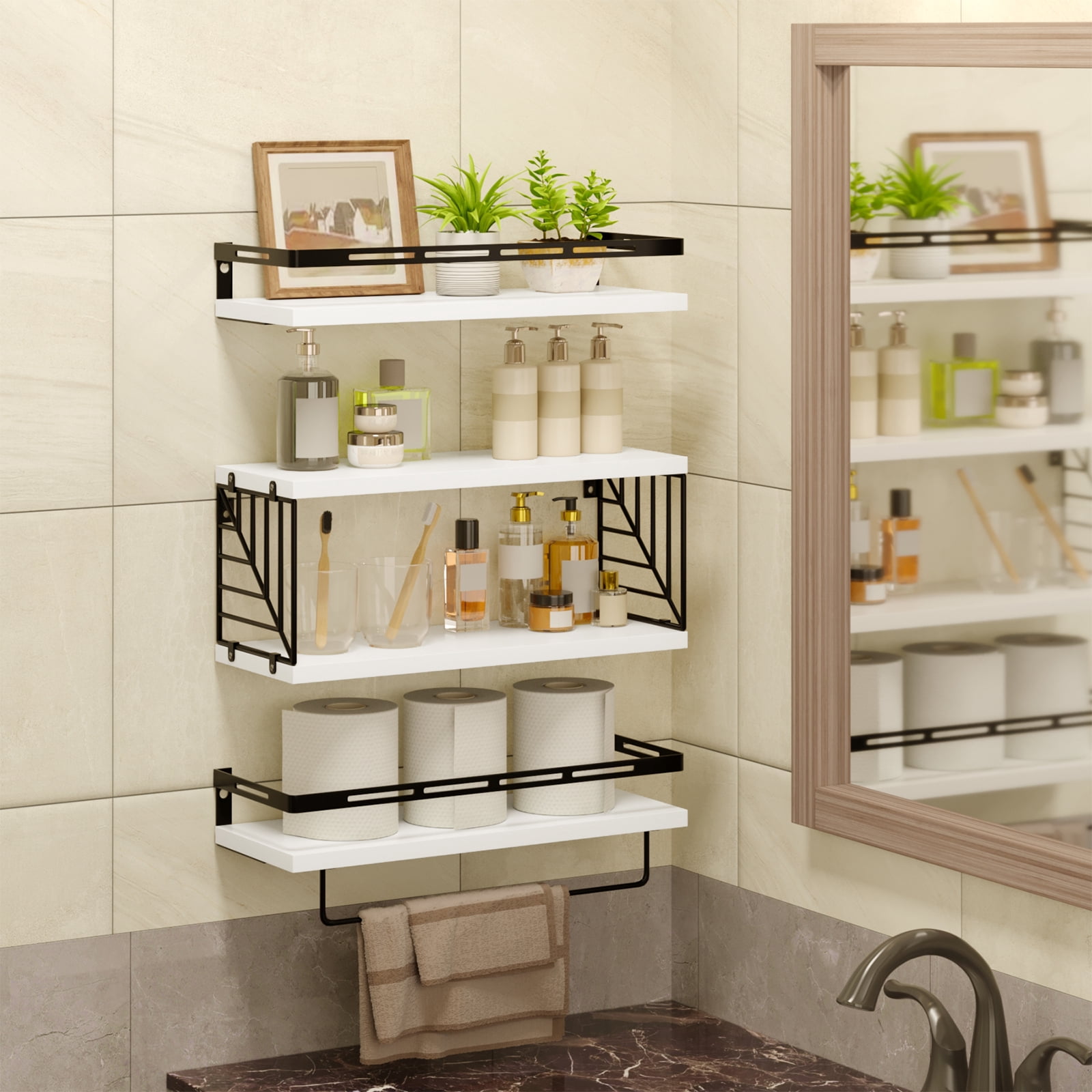 Fairy 4pcs Bathroom Floating Shelves Over Toilet, Wall Shelves with Towel Bar for Bathroom, Living Room (White) - Walmart.com