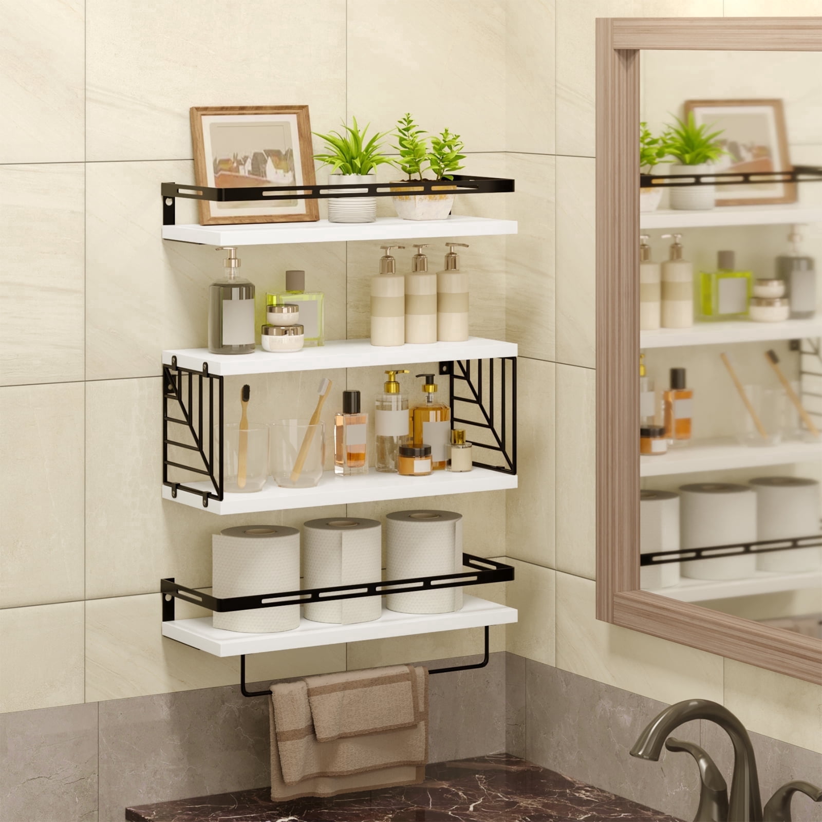 Fairy Bathroom Floating Shelves Over Toilet with Towel Bar, Rustic ...
