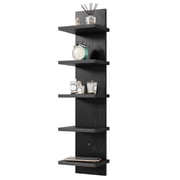 Fairy 5-Tier Wall Shelf Unit, Black Floating Wall Shelves, Vertical Wood Shelf Organizer for Bedroom, Living Room & Home Decor