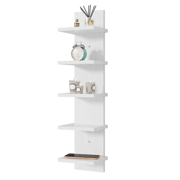 Fairy 5 Tier Wall Shelf Unit, White Floating Wall Shelves, Vertical Wall Organizer for Bedroom, Living Room & Home Decor