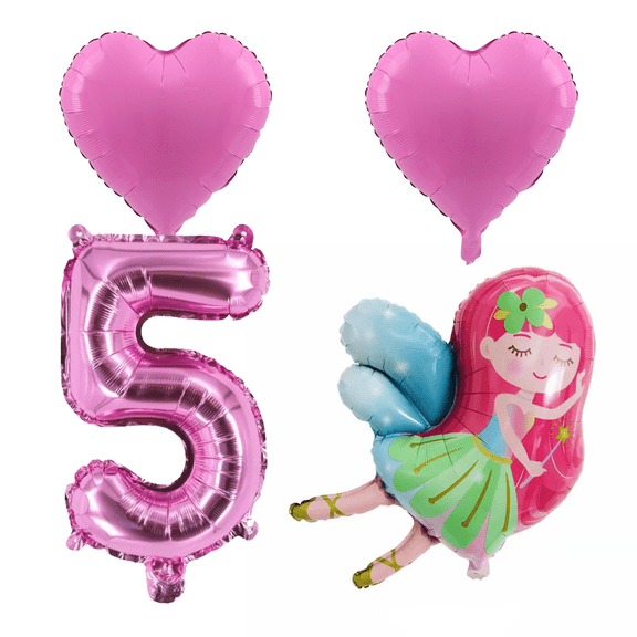 Fairy 5th Birthday Party Balloons Pink Number Foil Set